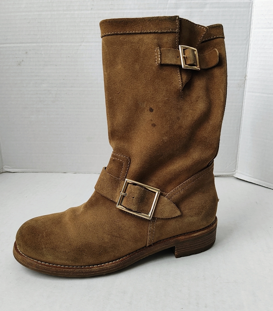Jimmy Choo Suede Yen Biker Boots In Whiskey Sz 36 & 1/2 Italy 6.5 US